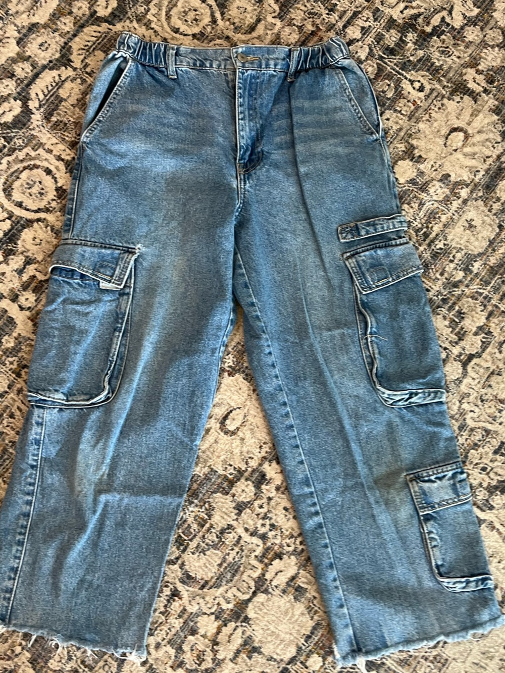 Forever 21 Blue Wide Leg Cargo Jeans
